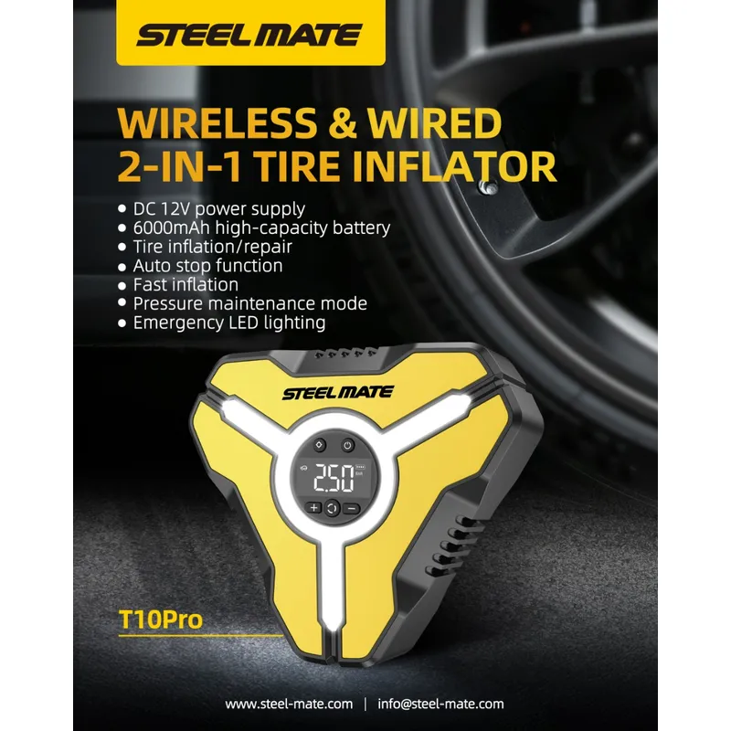 ⁦Steelmate T10 Pro منفاخ هواء لاسلكي ديجيتال 6 بار - أصفر⁩ - الصورة ⁦3⁩