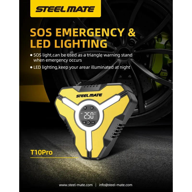 ⁦Steelmate T10 Pro منفاخ هواء لاسلكي ديجيتال 6 بار - أصفر⁩ - الصورة ⁦4⁩