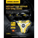 ⁦Steelmate T10 Pro منفاخ هواء لاسلكي ديجيتال 6 بار - أصفر⁩ - الصورة ⁦5⁩