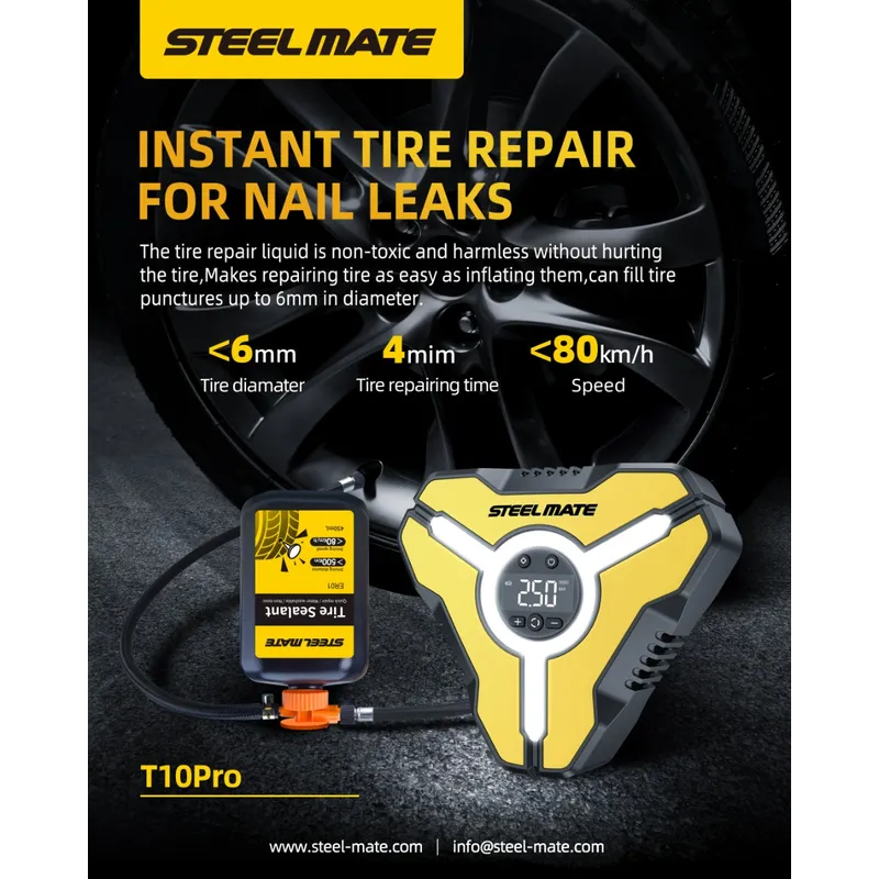 ⁦Steelmate T10 Pro منفاخ هواء لاسلكي ديجيتال 6 بار - أصفر⁩ - الصورة ⁦5⁩