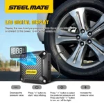 ⁦Steelmate T5 كمبروسر ديجيتال لنفخ إطارات السيارات 6 بار - أسود⁩ - الصورة ⁦7⁩