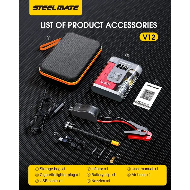 ⁦Steelmate V12 كمبروسر وشاحن بطارية سيارة 12000mAh⁩ - الصورة ⁦10⁩